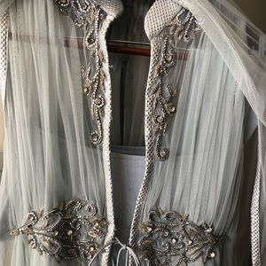 Icy gray hi low sleeveless jacket Indian outfit